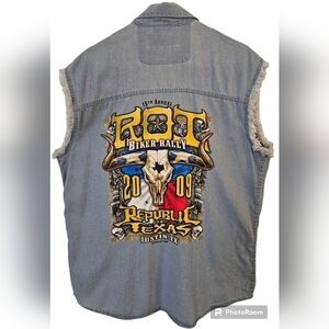 TWIN V BIKER RALLY SLEEVELESS DENIM SHIRT SIZE M
